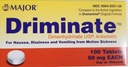 Major Driminate ® Dimenhydrinate 50 mg 100 Ct for kvalme, svimmelhed og opkastning fra bevægelsessygdom