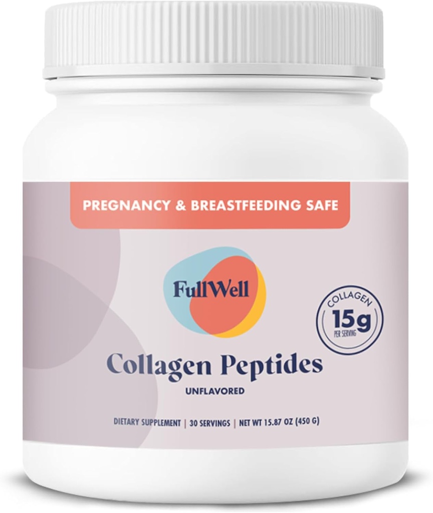 FullWell New Hydrolyzed Collagen Peptider, Amning & Graviditet Sikker Grass- Fed pulver til kvinder, 15g Unflavored Collagen, 30 Servere