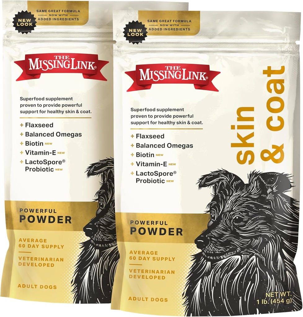 Den manglende Link Skin & Coat + Probiotika Supplement 1lb Bag 2 / Pack - kraftfuld Superfood pulver til hunde understøtter sund hud & Glossy Coat, fremmer hårvækst