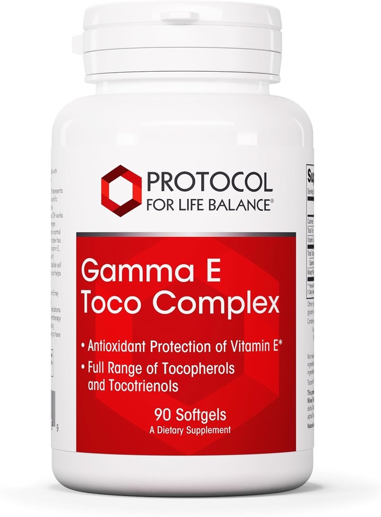 PROTOKOL TIL LIV BALANCE Gamma E Toco Complex - Vitamin E 300mg - Antioxidant Support - for hjerte-kar-sundhed & hjerne - med tocotrienoler - Halal & Dairy Free - 90 Softgels