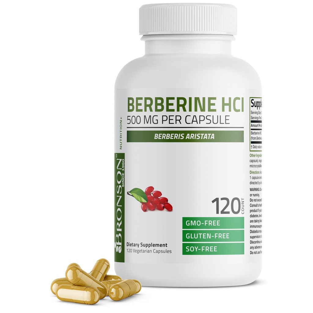 Bronson Berberine As Berberine HCI Berberis Aristata 500mg Per Vegetarisk Capsule Non- GMO, 120 Vegetarisk Kapsler