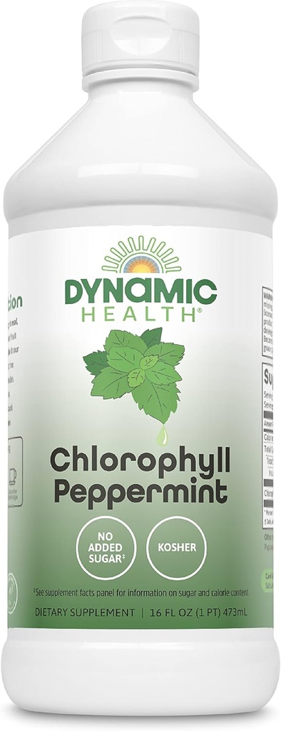 Dynamic Health Liquid Chlorophyll Peppermint 100 mg, Sodium Copper Chlorophyllins with Alfalfa and Mulberry Leaves, Plant Cleanse and Deodorizing, No Added Sugar, 16 Fl Oz