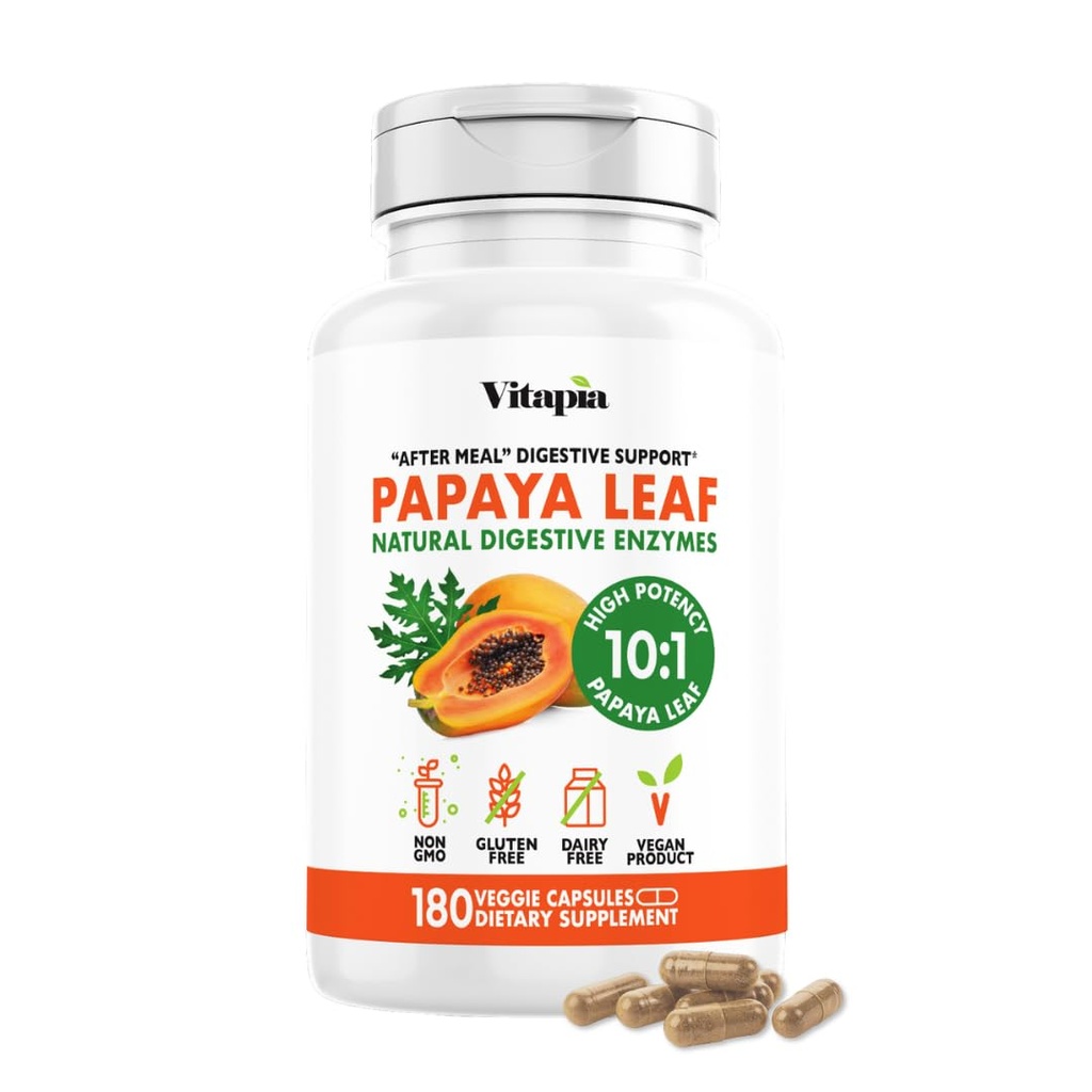 Papaya Frugt Enzyme kapsler til fordøjelse, Bloating Relief, immunforsvar for mænd og kvinder - 1500mg Organic Papaya pulver Per servering - 180 Veggie kapsler - Non- GMO, Gluten- Free, Vegan- Friendly