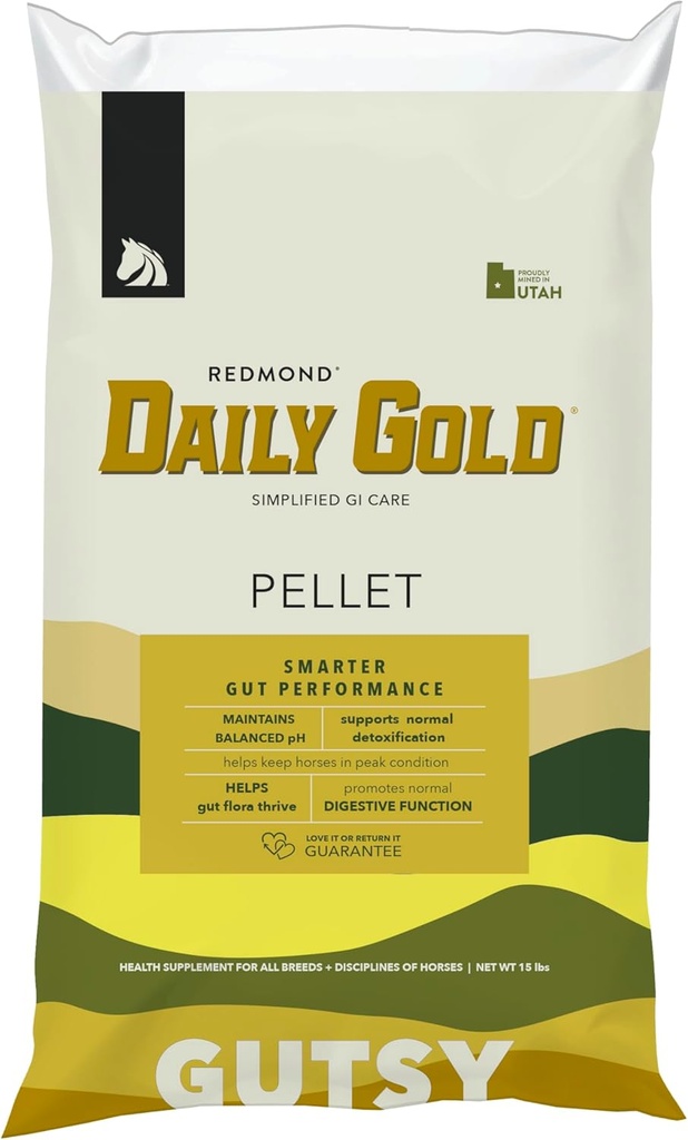 REDMOND Daily Gold Pellets Stress Relief, Natural Healing Clay for Gastric ulcers in Horses (15 LB)