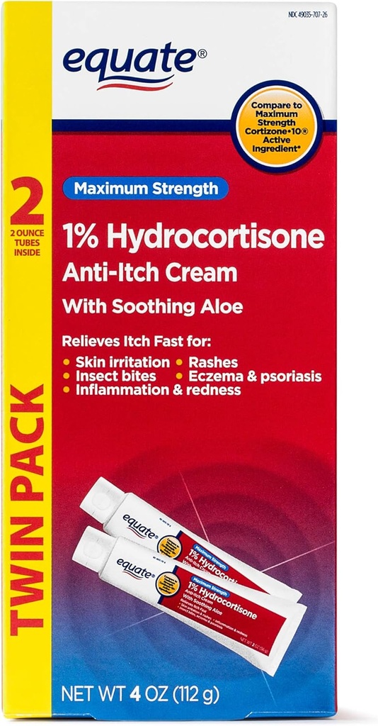 Equate TWINPACK 1% Hydrocortison Anti- kløe Cream Sammenlign med maksimal styrke Kortison