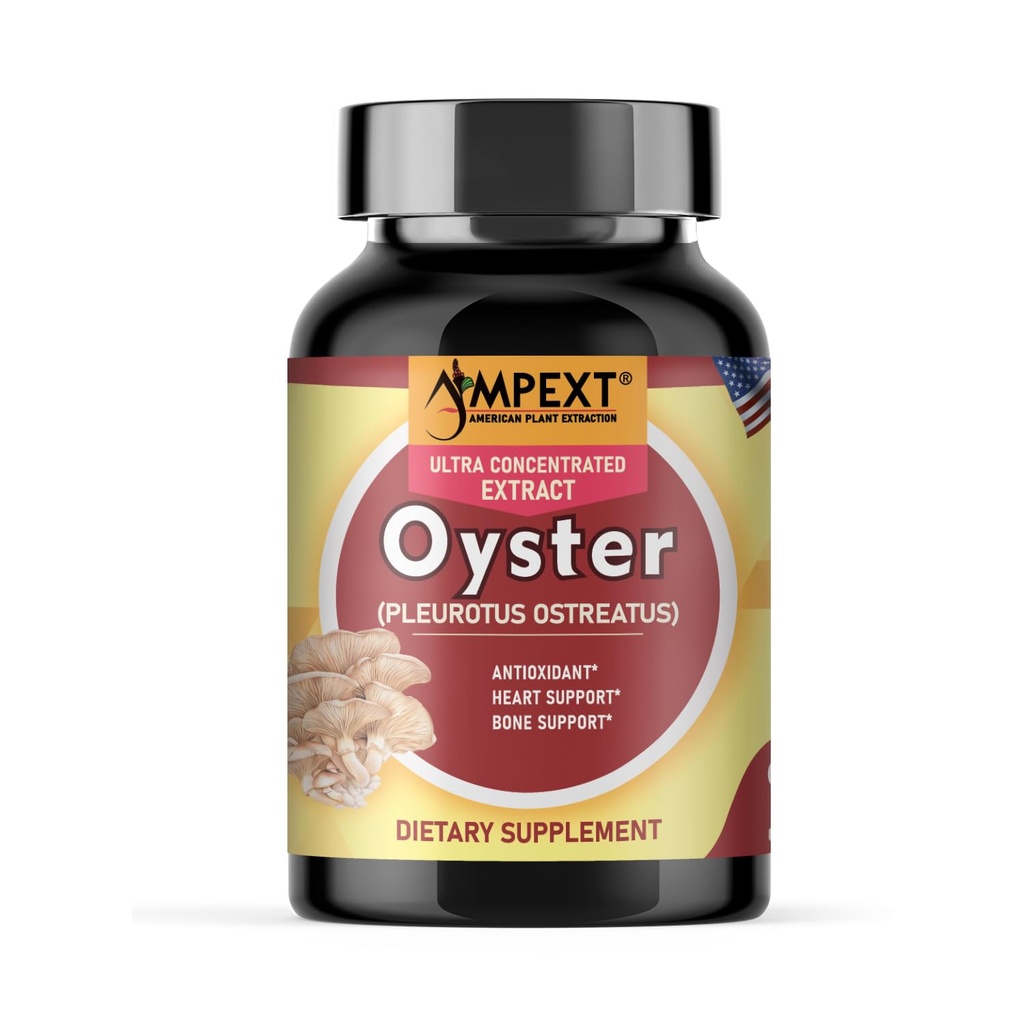 Oyster Mushroom Extract - Premium Quality, Kun Fruiting Bodies, Brain & Cognitive Support, Antioxidant & Immunity Booster, Heart Support, Bone Mineral Density Improvement, 90 Veg Caps.