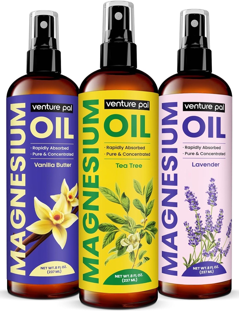 Venture Pal 100% Pure Magnesium Oil Spray with Tea Tree, Fast Absorption, Less Sting, Ultra-Soothing for Sleep & Muscle Relaxation, Seven (Big 8 oz) Minerals