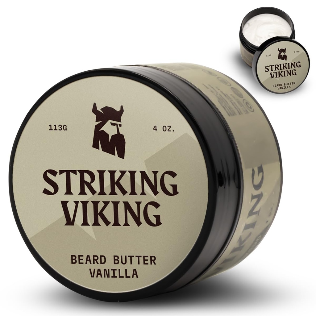 Striking Viking Beard Butter - Non-Greasy Moisturizer med naturlige ingredienser (Vanilla, 4oz) - Hold dit skæg hydreret og genopfriskning
