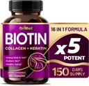 Grimed BIOTIN med kollagen + Keratin 7,275mg stærke negle & hår, strålende hud, sund Aging- USA Made & Testet (150 greve (pakke med 1))