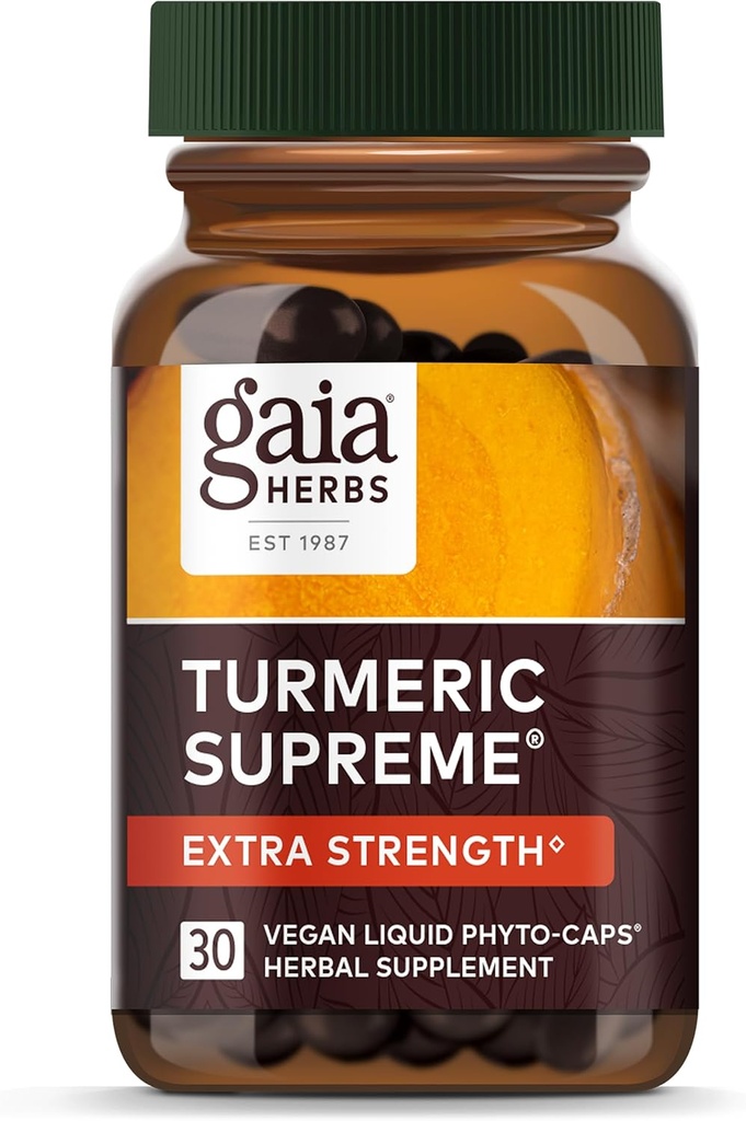 Gaia Urter Gurkemeje øverste ekstra styrke - understøtter lejlighedsvis hævelse fra normal slitage & tåre - med gurkemeje & sort pepper - 30 Vegansk flydende Phyto- kapsler (op til 30-dages forsyning)