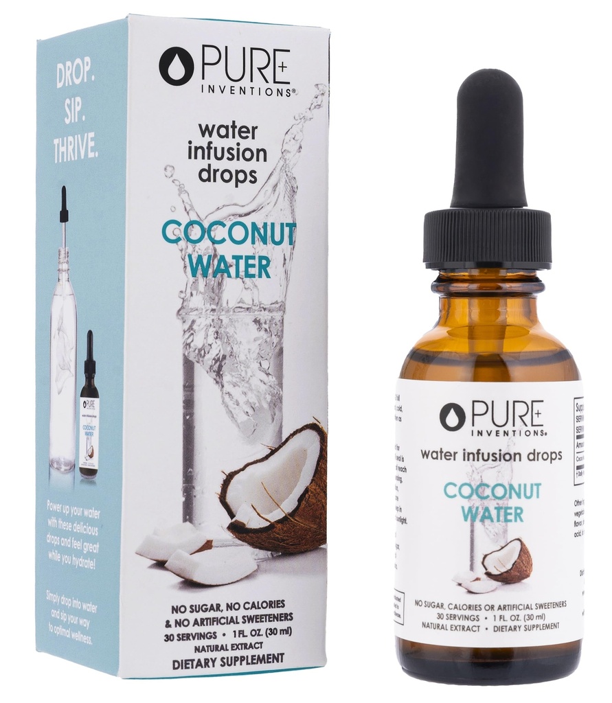 Rene opfindelser kokos vand - vand Enhancer Drops - Elektrolyte hydrering - Ingen sukker, kalorier, eller kunstige sødestoffer - 30 Servere, 1 oz