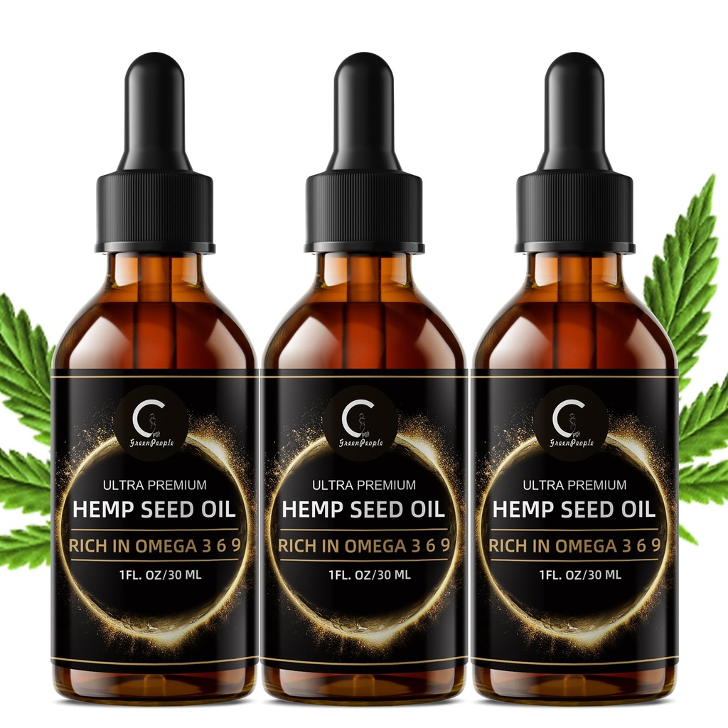 GPGP GreenPeople 3 Pack Natural Hempp Oil Extract, Immunsystemet Support Fokus og energi, og Support Nighttime Aktiviteter, Pure Extract, Rich in Omega 3 & 6 & 9 Fedtsyrer