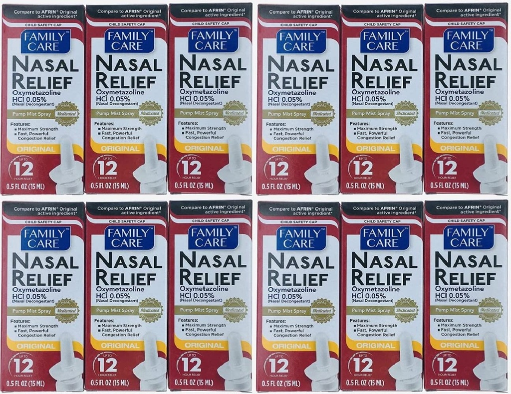 (12 pakninger) Nasal Relief Spray, 12 timers pumpe Mist (Oxymetazolin HCL) 0, 5 fl oz