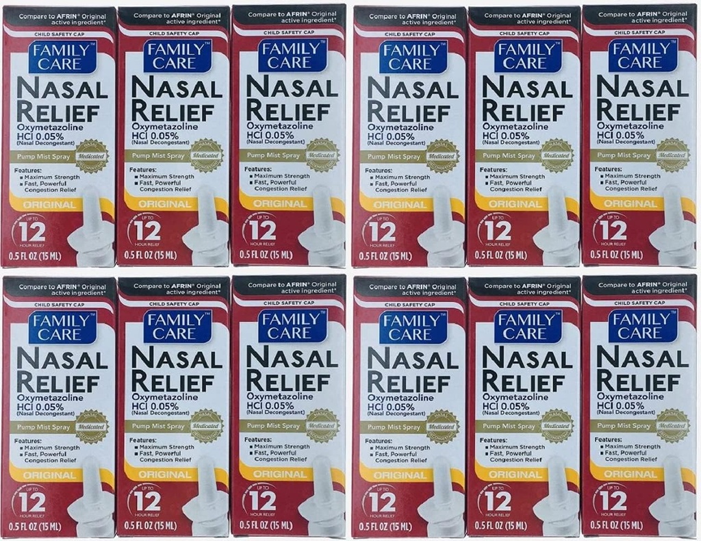(12 pakninger) Nasal Relief Spray, 12 timers pumpe Mist (Oxymetazolin HCL) 0, 5 fl oz