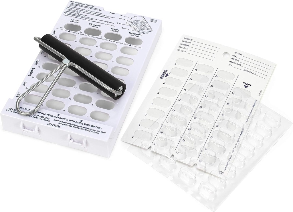 Ezy Dose Disposable (31-Day) Pill, Medicine, Vitamin Organizer Box | Monthly Planner | Kit includes Cards, Tray, Blisters, Brayer