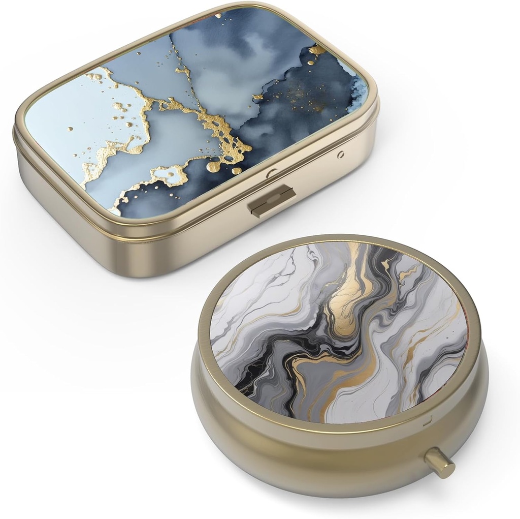 Pill Case Pill Box med spejl Retro Small Pill Case til purse eller Pocket Bronze Pill Box eller vitaminer, fiskeolie, kosttilskud, Pill Containe Travel Gaver