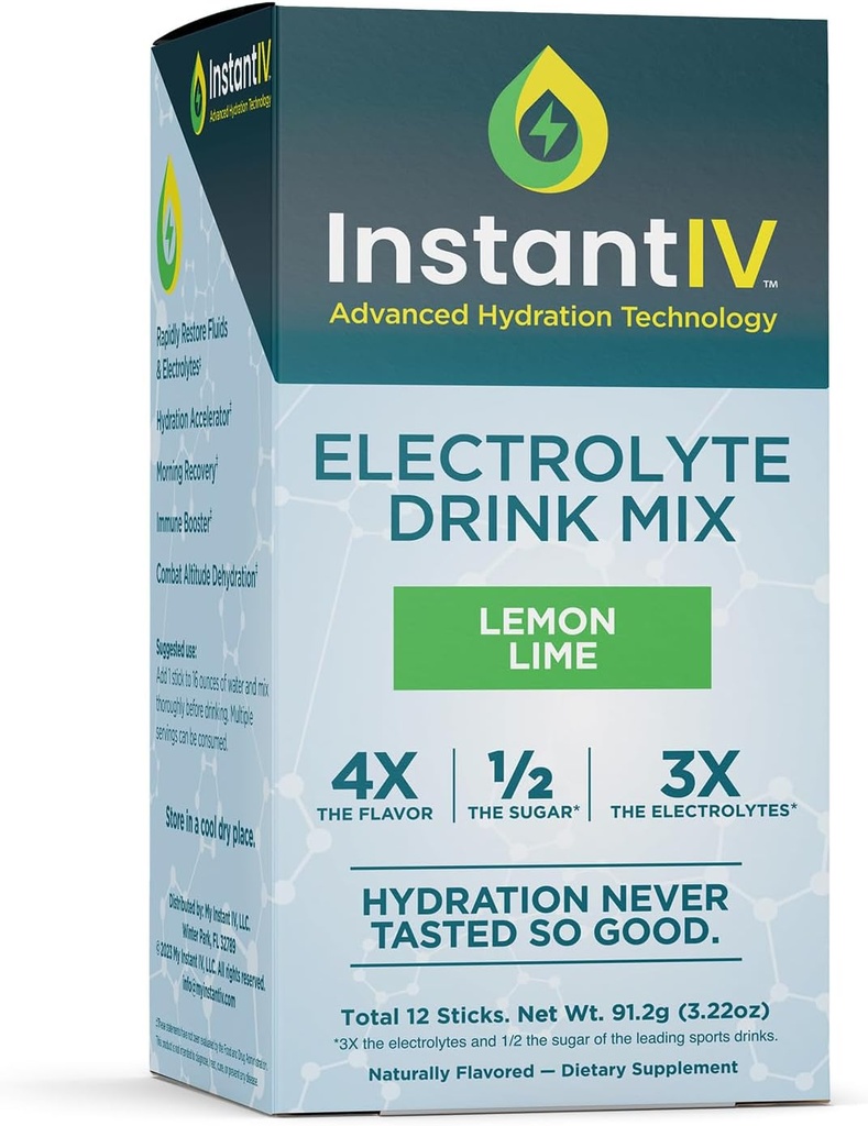 Elektrolyter Pulver - 3X Elektrolyter, 1 / 2 Sukker med C-vitamin, B3, B6, Elektrolyter Pulver Pakninger til Hydration, Inddrivelse & Immunitet, Vegan & Gluten Free Medic124; Lemon Lime - 12 Pakker