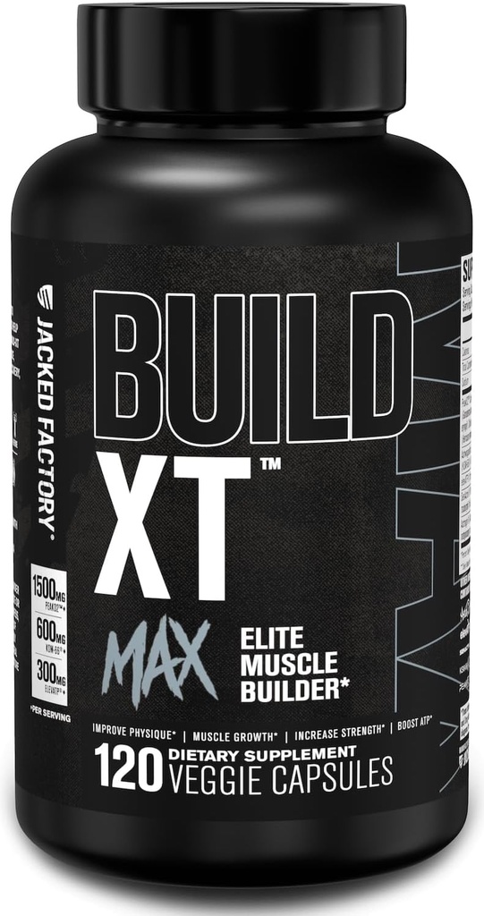 Jacked Factory Build- XT Max Muscle Builder for mænd og kvinder - ATP tillæg med Peak02 Cordyceps, KSM- 66 Ashwagandha, & ElevatP for Muscle Recovery, Muscle Growth, Øget Endurance - 120 Tæl