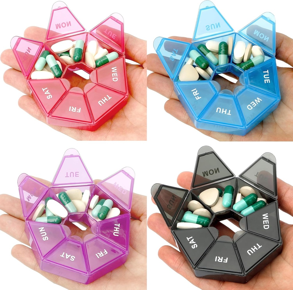 Brand 4 Pack Pill Box - Daglig og ugentlig Pill Organizer, Rejsestørrelse, 1 gang om dagen, Lille Pill Case, Medicin Pill Container & Holder