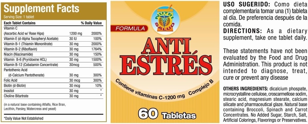 Nutrisalud produkter Anti Estres Formel Natural. Tratamiento Natural para Combatir el estres y la ansiedad, Set de 2 Frascos para 4 Meses. Recupere la Calma y beroligende.