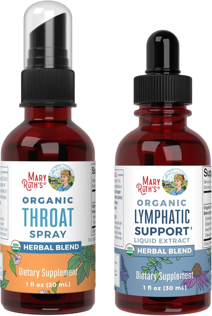 MaryRuth Organics Throat Spray (Unflavored) & Lymplect Cleanse Drops Measures 124; USDA Organic, Clean Label Project Verified ® Measures 124; Vitamin til Hals Relief, Immunitet & Samlet Sundhed Measures 124; Vegan, Gluten Free, Non- G