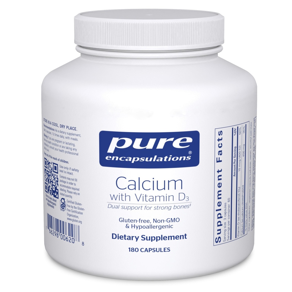 Ren indkapsling Calcium med D3- vitamin 124; Kosttilskud til støtteben, kolon og kardiovaskulær sundhed *