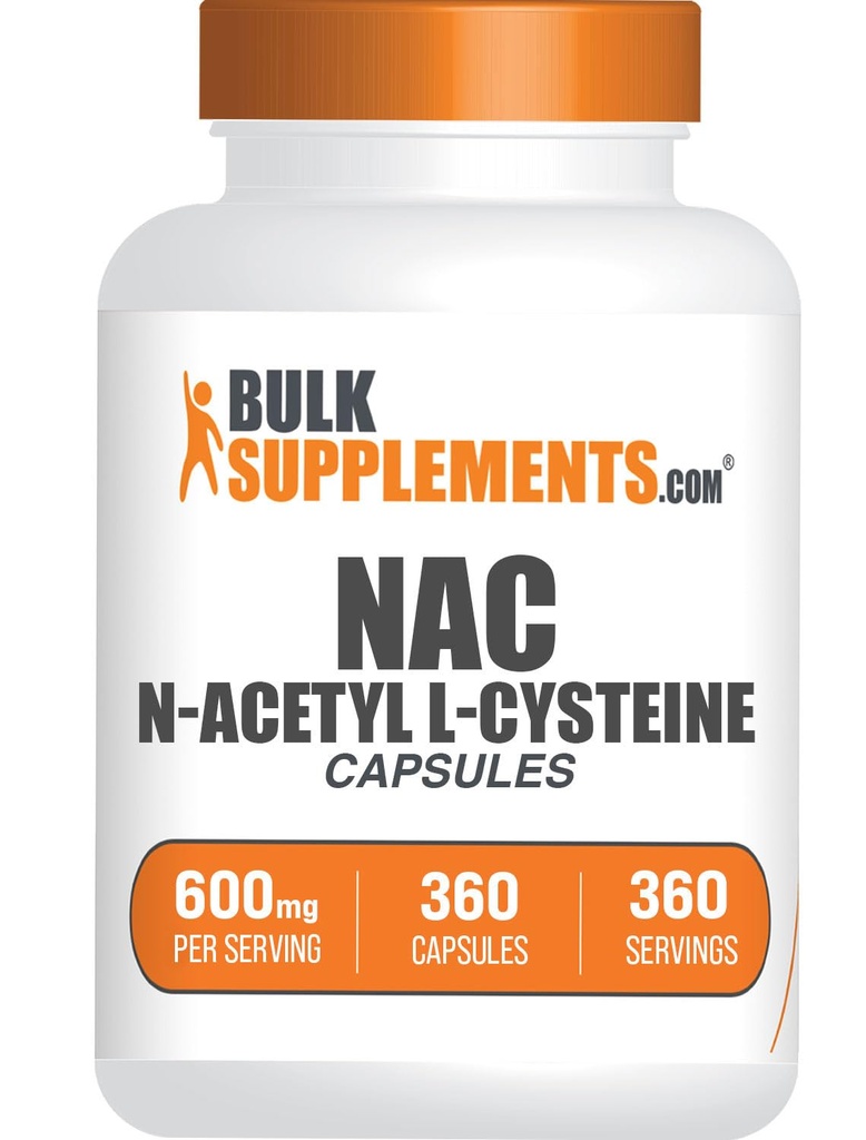 Bulkaddiments.com N- Acetyl L- Cysteine Capsules - N- Acetyl Cysteine 600mg, NAC Supplement - 600 mg per kapsel, Gluten Free - 1 NAC Capsule per servering, 360 kapsler (pakning med 1)