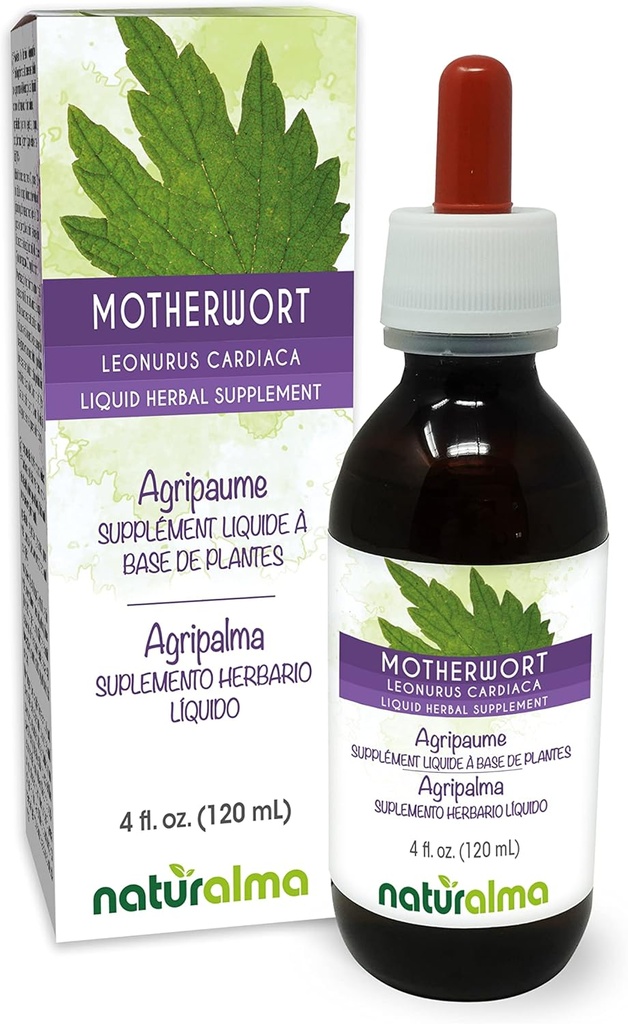 Naturalma Motherwort (Leonurus cardiaca) urt med blomster Alkohol- Free Tincture - 4 fl oz Liquid Extract in Drops - Herbal Supplement - Vegan