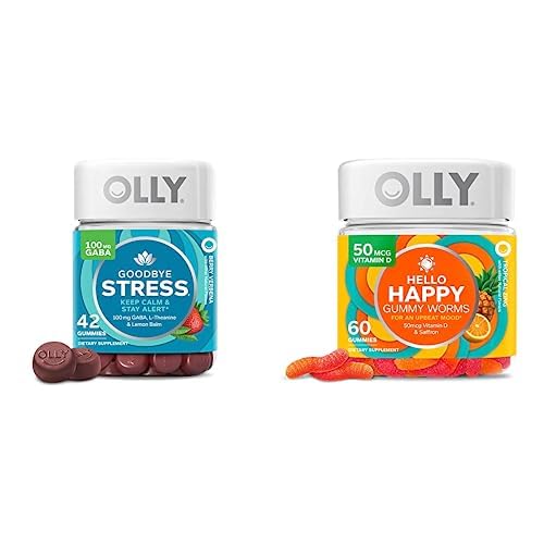 OLLY FAR Stress og Hello Happy Gummy Starter Pack Bundle, Hold rolig, Mood Support, 42 og 60 Greve