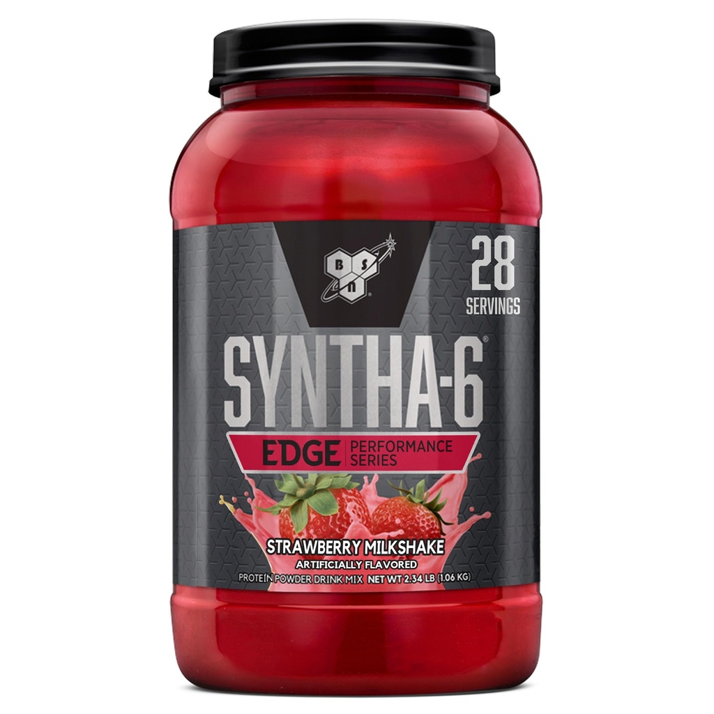 BSN SYNTHA- 6 Edge Protein Powder, Strawberry Protein Powder with Hydrolyzed Whey, Micellar Casein, Milk Protein Isolate, Low Sugar, 24g Protein, Strawberry Milkshake, 28 Servere