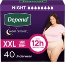 Depending Night Defense Voksenbleer, Inkontinens & Postpartum Blogen Læbe Undertøj til kvinder, Disponibel, Overnatning, Ekstra- Extra- Large, Blush, 40 Greve (4 pakker af 10), Packaging May Vary