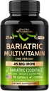 NUTRAHARMONY Bariatric Multivitamin - 45 mg jerntilskud - Lavet i USA - for kvinder & mænd - All- in- One, 21 essentielle vitaminer - Gastric Sleeve Support - Light Tropical Flavor - 90 kapsler