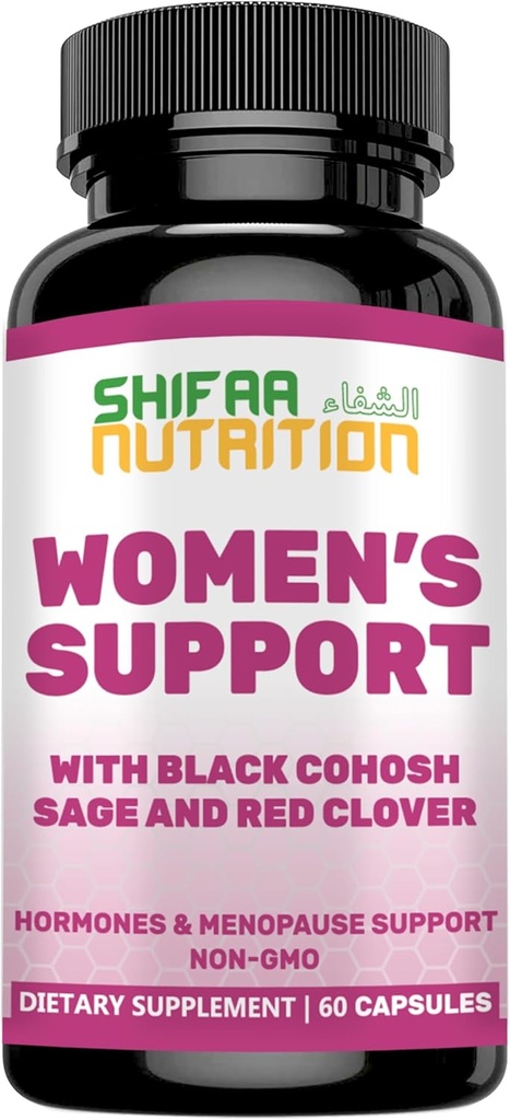 SHIFAA NUTRITION Hormoner Balance & overgangsalder Kosttilskud til kvinder, Menopause Relief - Støtte til Hot Flush, Mood Swings w / Black Cohosh & Red Clover Halal Vitamin, 30 Servere