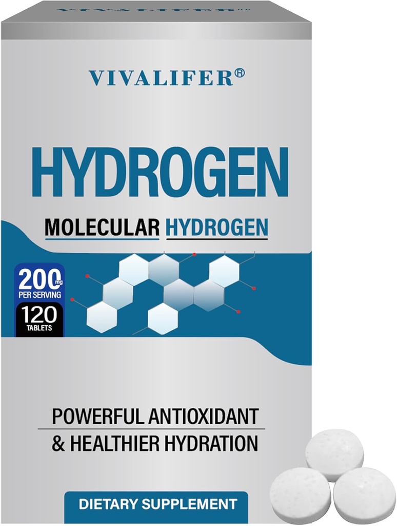 Hydrogenvand 120 tabletter, H2 Molekulær hydrogen med Magnesium understøtter hjerne sundhed og kognitiv funktion, energi Boost & Metabolisme