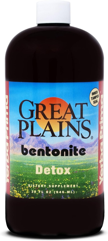 Yerba Prima Great Plains Bentonit - 32 oz - Natural Intern Liquid Clay Cleansing Supplement - BPA- fri plast flaske