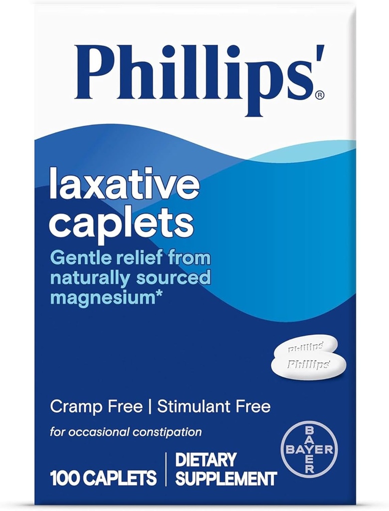 Phillips 'Laxative Caplets, Med naturligt sourced Magnesium supplement til genert lindring af lejlighedsvis obstipation, krampe og Stimulant Free Laxatives, 100 Caplets