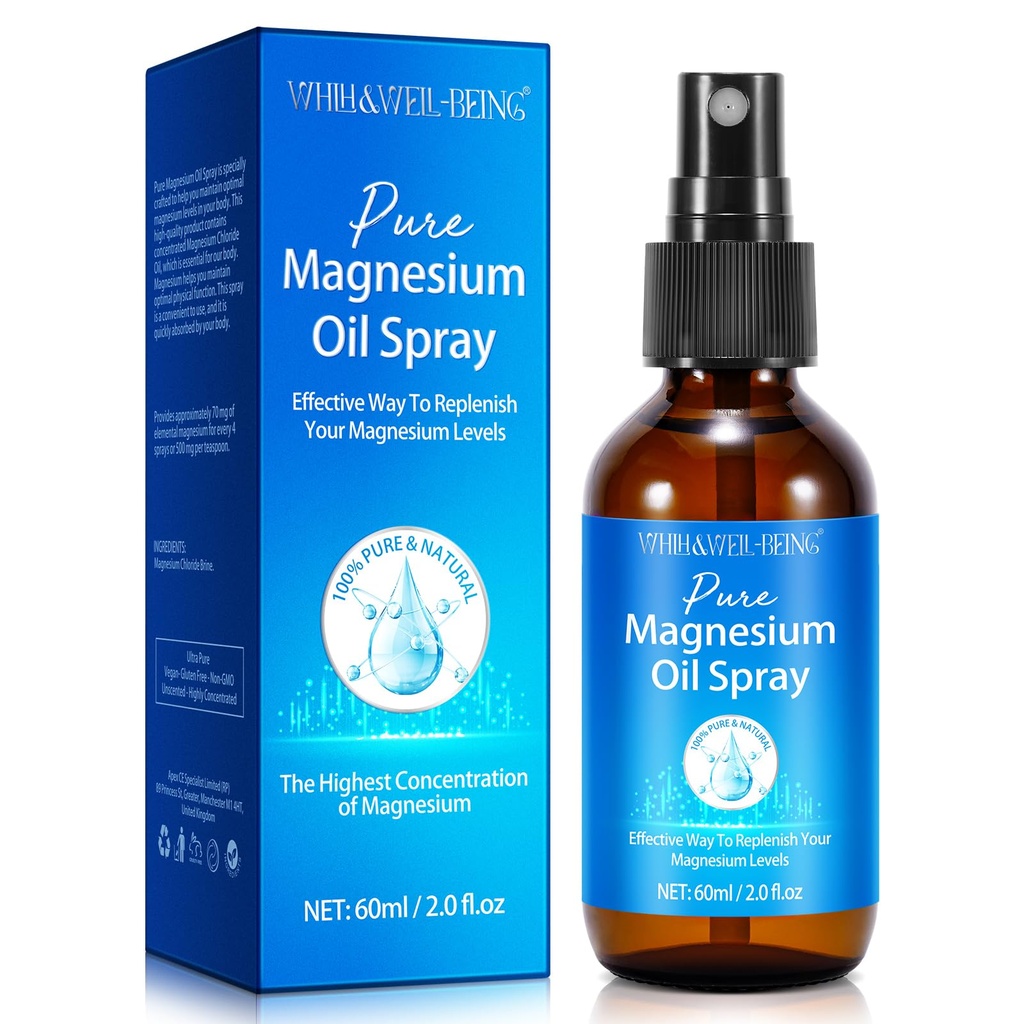 Magnesium Spray, Pure Magnesium Oil Spray til Feet, Natural Ingredient i glasflaske, Let at Absorb og Brug 1Pack
