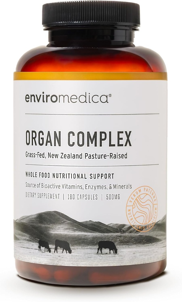 Enviromedica Grass- Fed orgel Complex: Freeze- tørret oksekød lever, Nyre, hjerte og pancreas (180 ct)