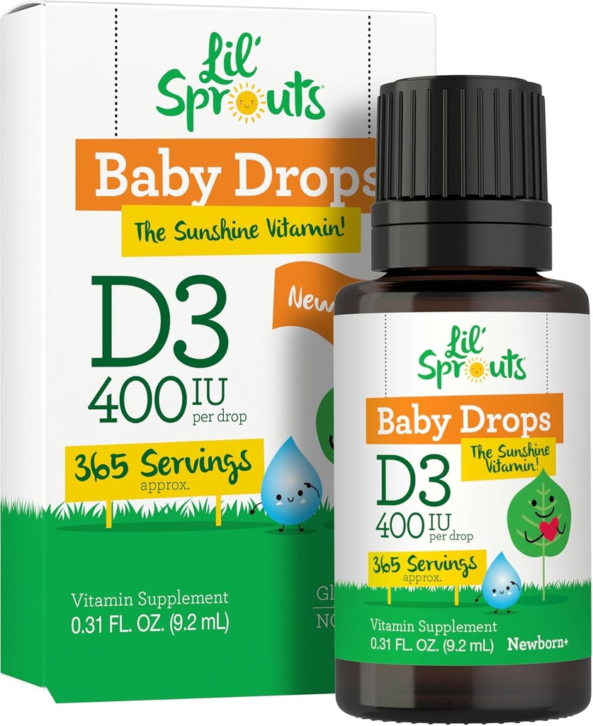 Carlyle Baby Vitamin D3 Liquid Drops • 124; 400 IE • 124; .31oz (9,2 ml) 1 års forsyning (365 Servere) • 124; Vegetar, Non- GMO og Gluten Gratis ved Lil 'Spruts