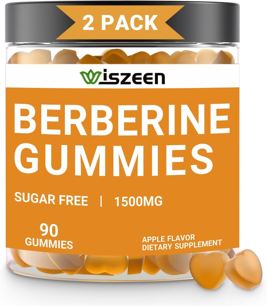 2 Pack Berberine Gummies, Sugar Free Berberine Supplement 1500mg med Ceylon Kanel, Berberine Gummy til voksne