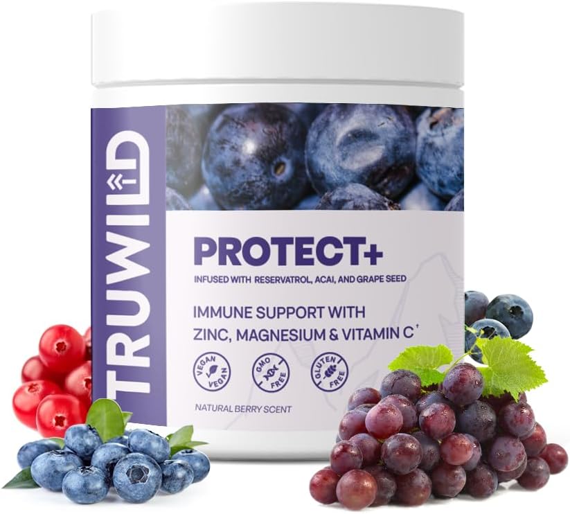 TruWild Protect + Vegansk immunforsvar & antioxidant, Alle naturlige C-vitamin, zink, Magnesium, Resveratrol, Acai, Non GMO, Gluten Free Capsule Supplement Lavet i USA cGMP, 30 Servere