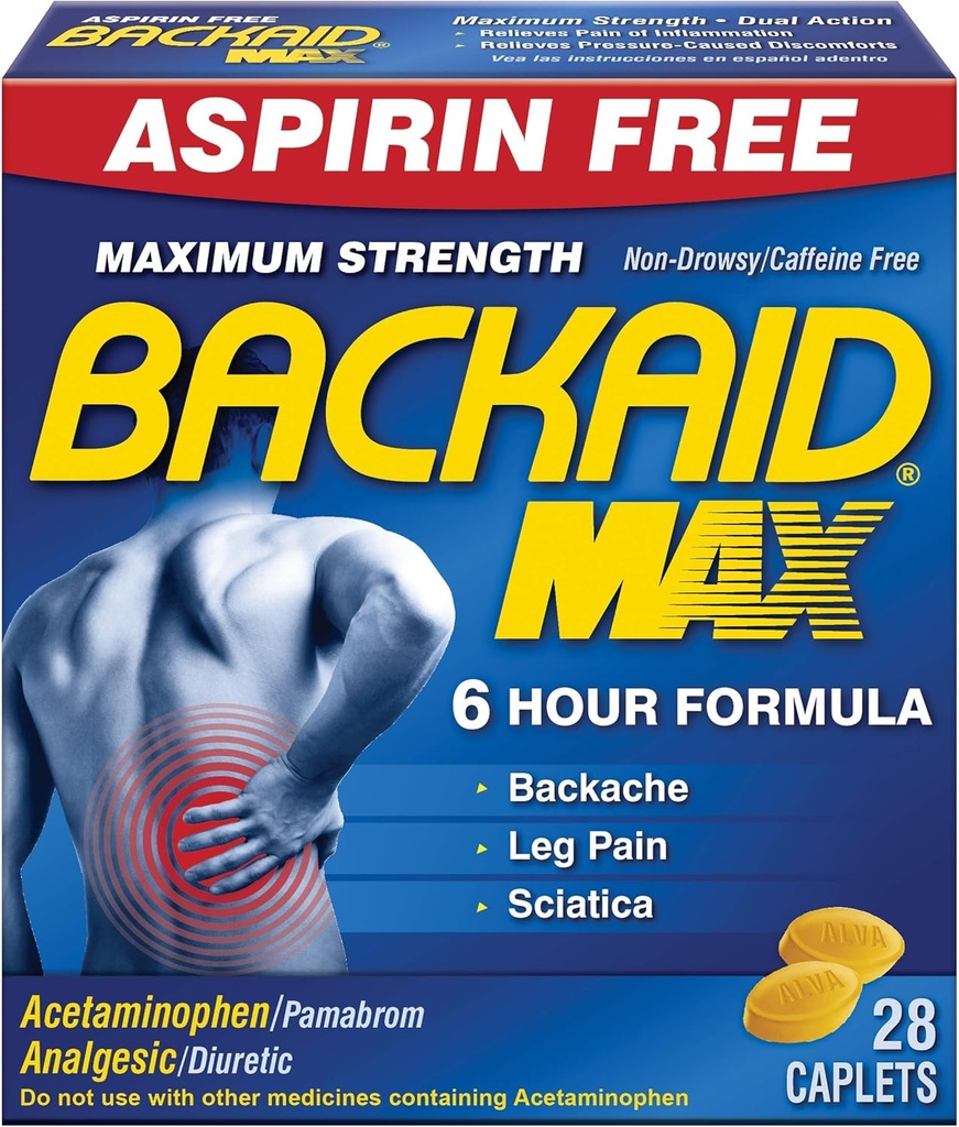Backaid Max Relief Caplets, 28 Greve (pakke med 6)