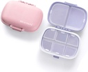 MEACOLIA 2 Pack 8 Compartments Travel Pill Organizer Box Fugtighedsbevis Lille Pill sag for Pocket Purse Daily Pill Holder Container for Medicine Vitamin (lilla & pink)