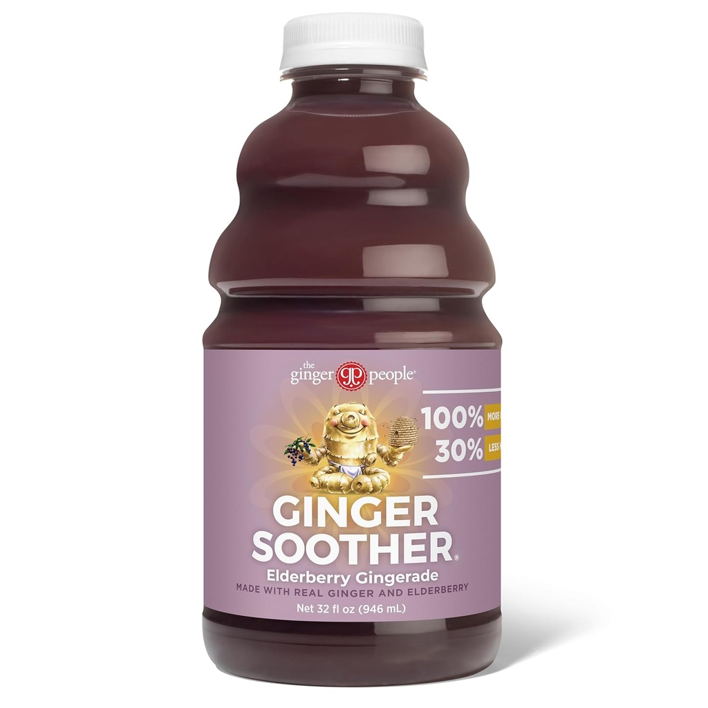 Ginger Sother Elderberry Gingerade - immunforsvar, 30% mindre sød, mere ingefær, reelle enkle ingredienser, Nyd varm eller kold - 32 Fl Oz flaske (pakke med 1)