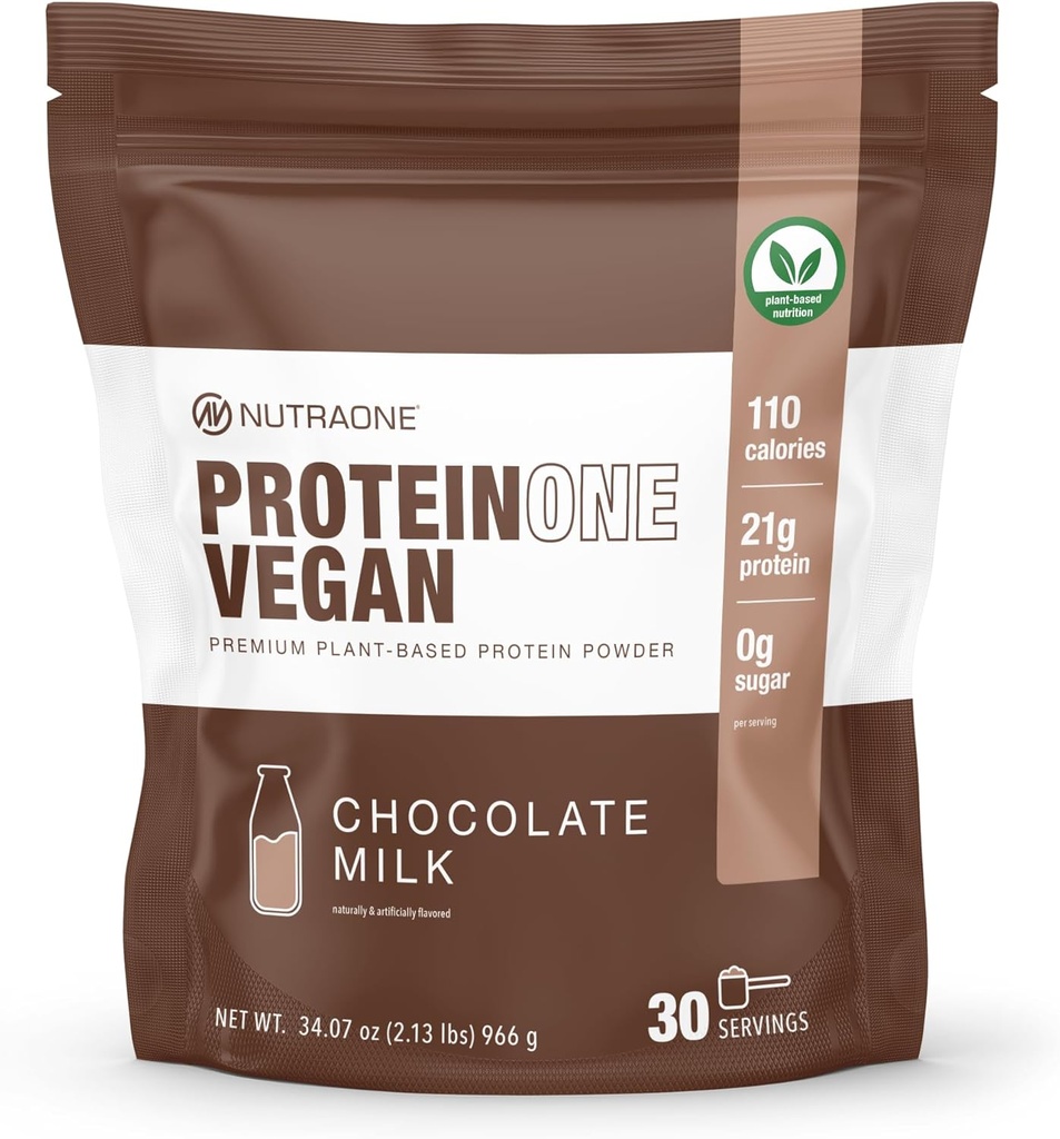 NutraOne ProteinOne Vegan Plant- based Protein Powder Vegan Protein Powder, Dairy- Free, Pea and Rice Protein (Chocolate Milk)