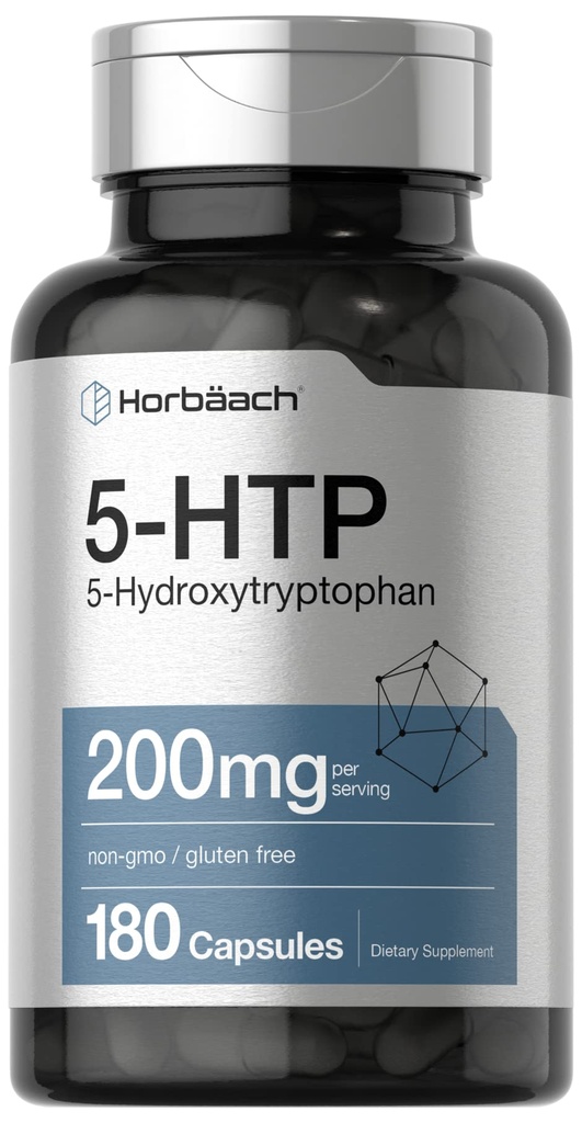 Horbäach 5HTP 200mg Supplement: 124; 180 Kapsler: 124; 5 Hydroxytryptophan: 124; Griffonia simplicifolia: 124; Ekstra styrke: 124; Non- GMO, Gluten Free