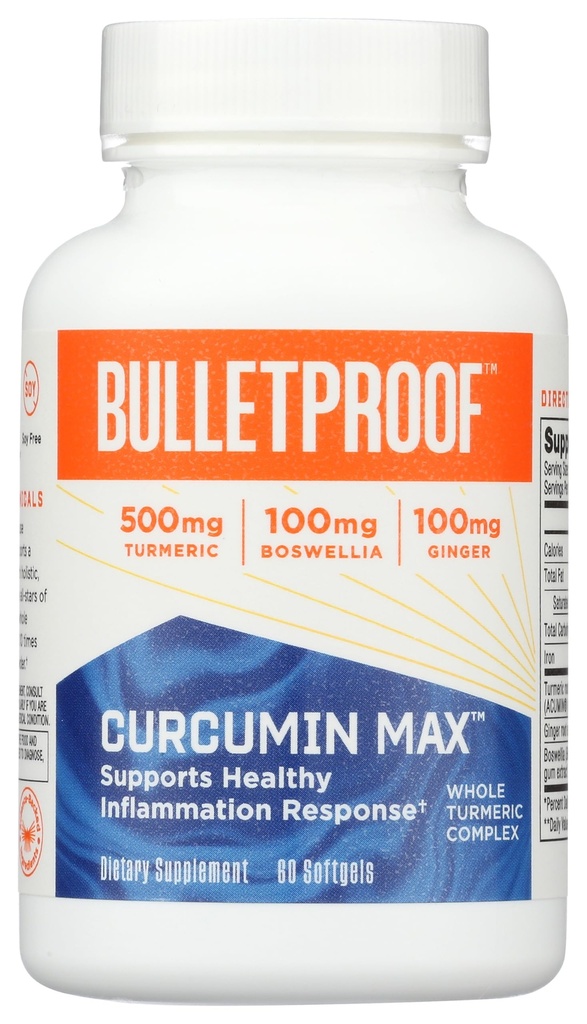 Bulletproof Gurkemeje Curcumin Complex Inflammation Response Softels, 60 Greve, Keto Supplement for fælles og inflation støtte, Antioxidant Support, Packaging May Vary