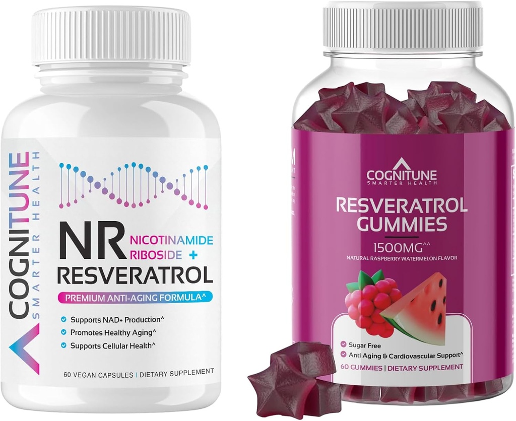 Sund Aging Supplement Bundle - Nicotinamid Ribsoside Complex og Resveratrol gummies - 5-in-1 Anti Aging Formel Plus Resveratrol gummies