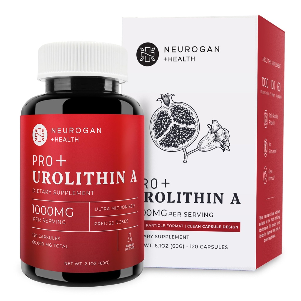 Neurogan Urolithin A PRO kapsler - 1000mg, 120 Ct - Avanceret Cellular Health, Post Biotic Supplements - Ultra Mikronized Urolithin A Supplement, Sourced from Pomegranate Extract