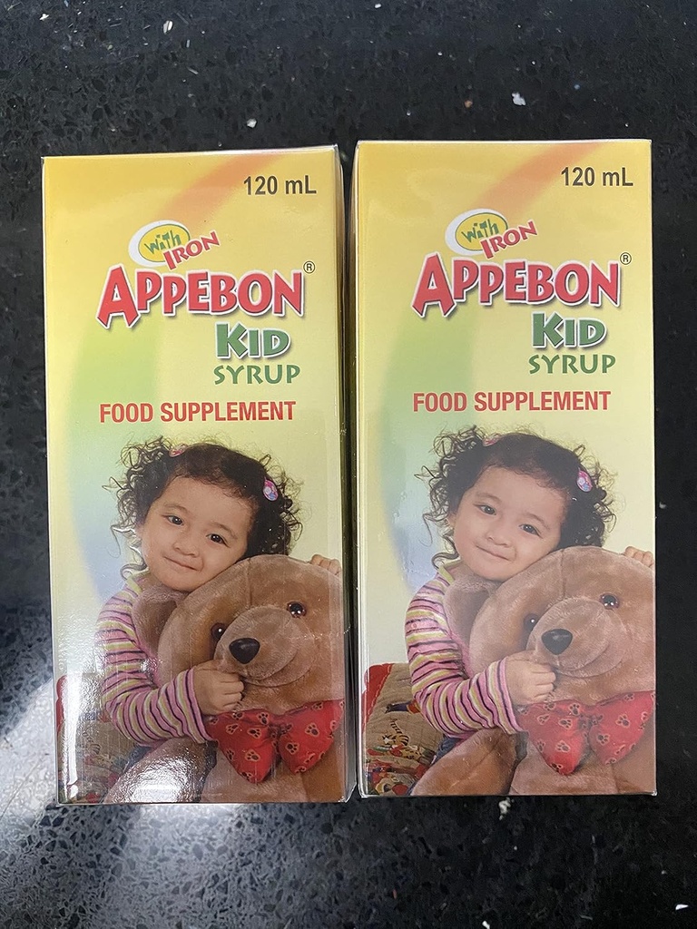 Pakning med 2 appebon Kid Syrup Food Supplement med jern 120ml